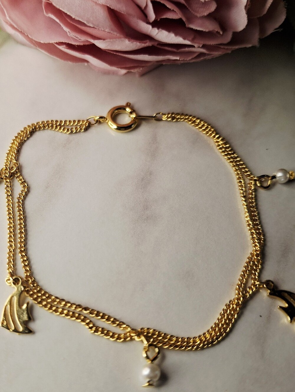 Vintage 80s✨️🐠Golden Fish & Pearls Youth Bracelet